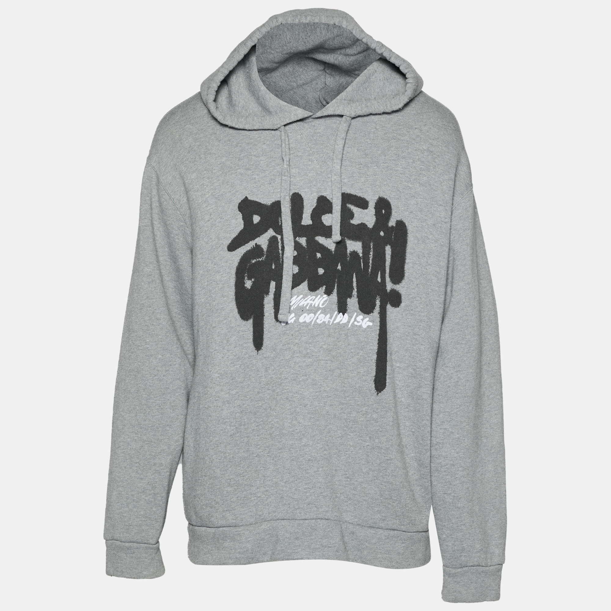 

Dolce & Gabbana Grey Graffiti Logo Print Jersey Hoodie M