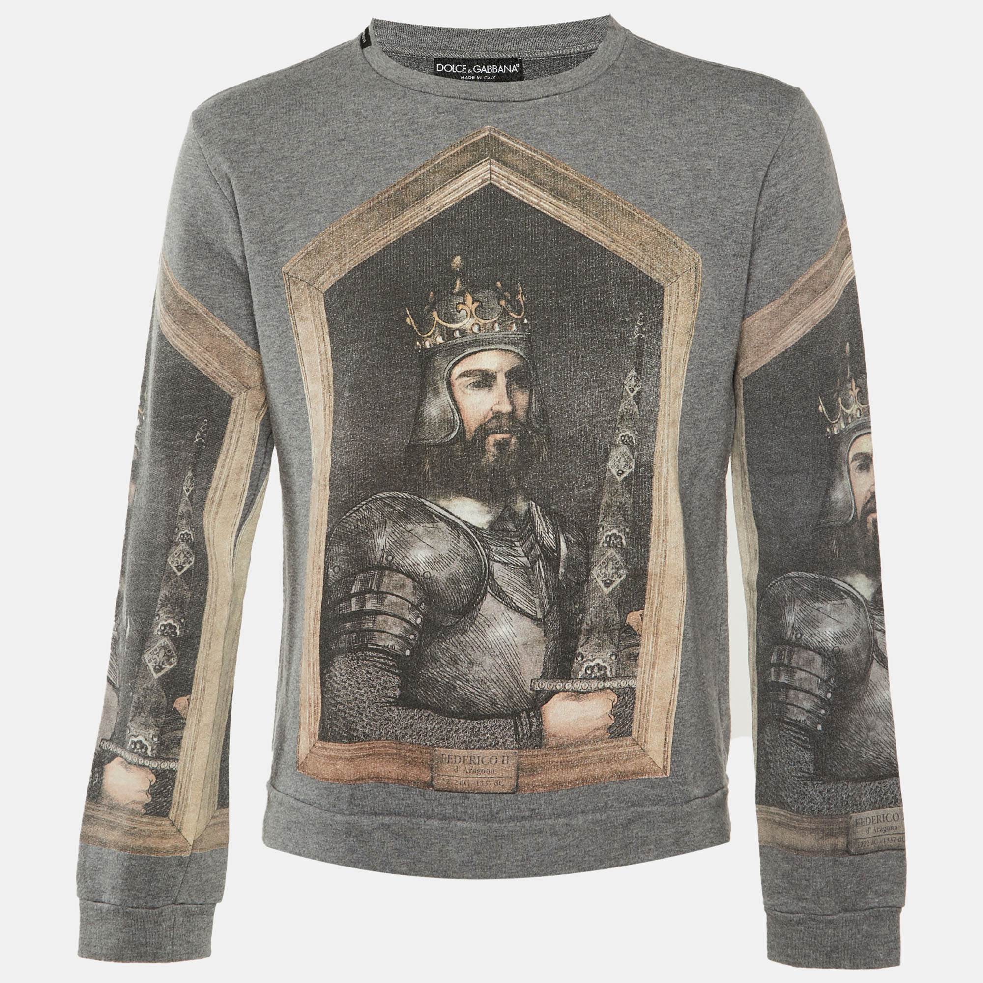 

Dolce & Gabbana Grey King Printed Cotton Knit Sweatshirt L