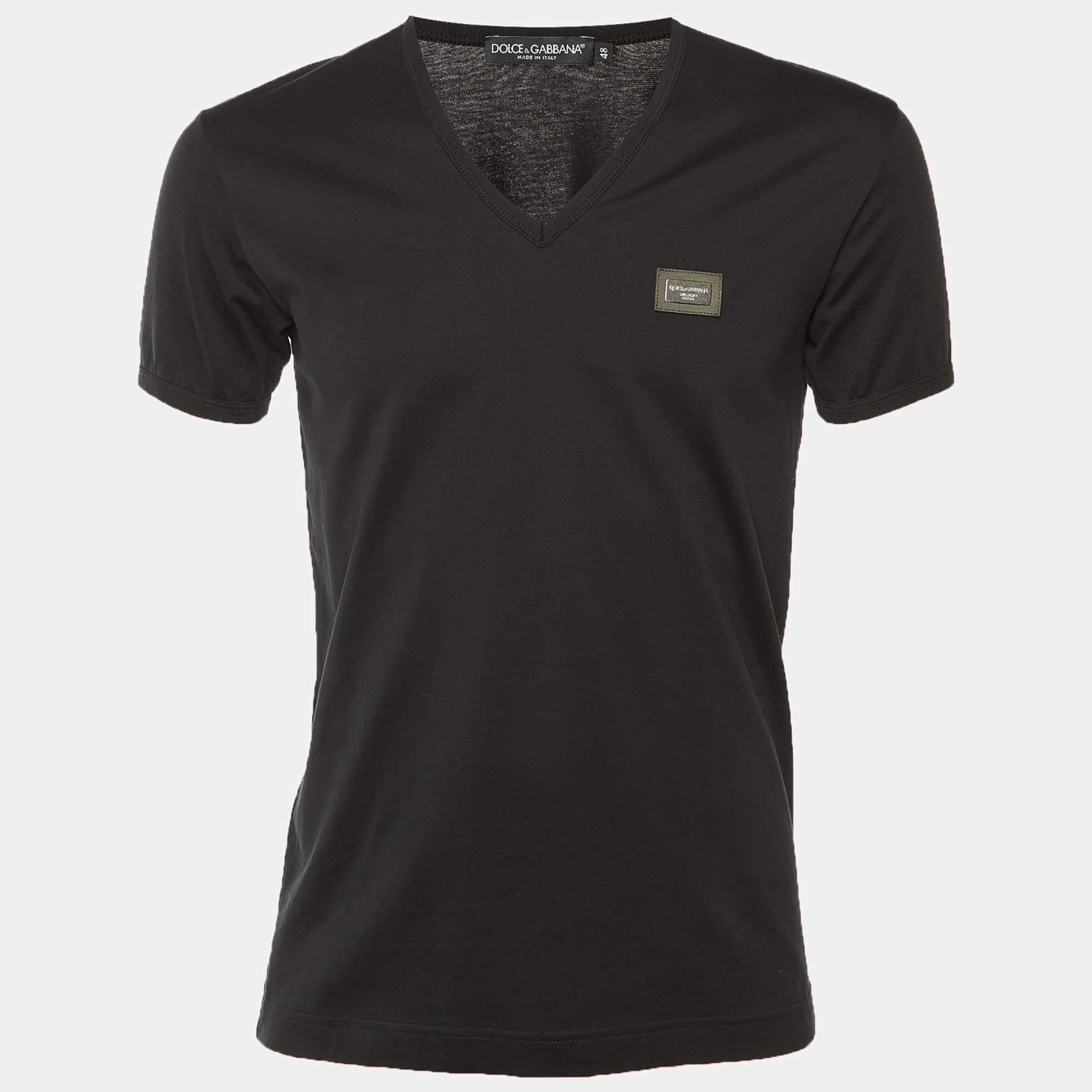 

Dolce & Gabbana Black Cotton Knit V-Neck T-Shirt M