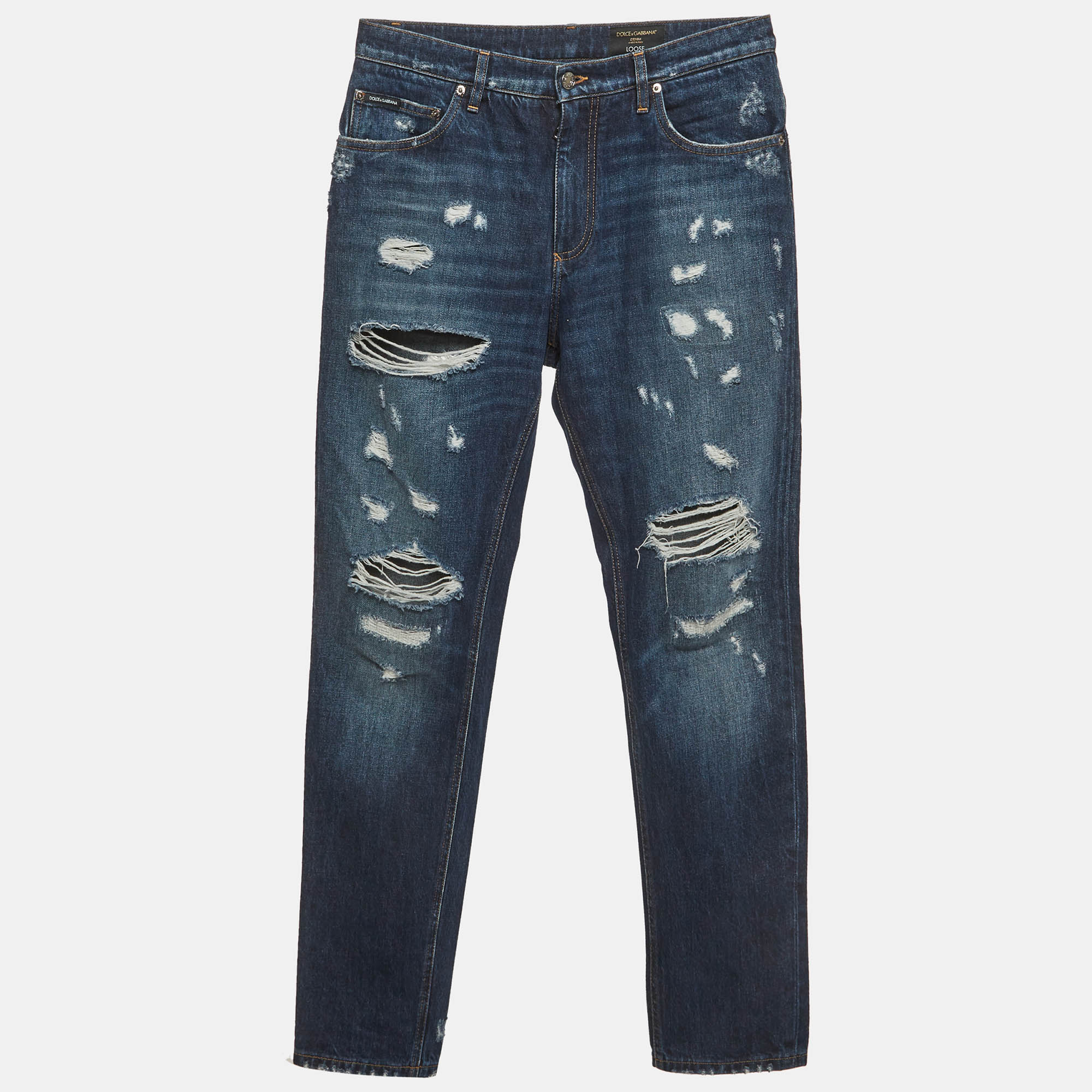 

Dolce & Gabbana Blue Distressed Denim Loose Fit Jeans M/Waist 33"