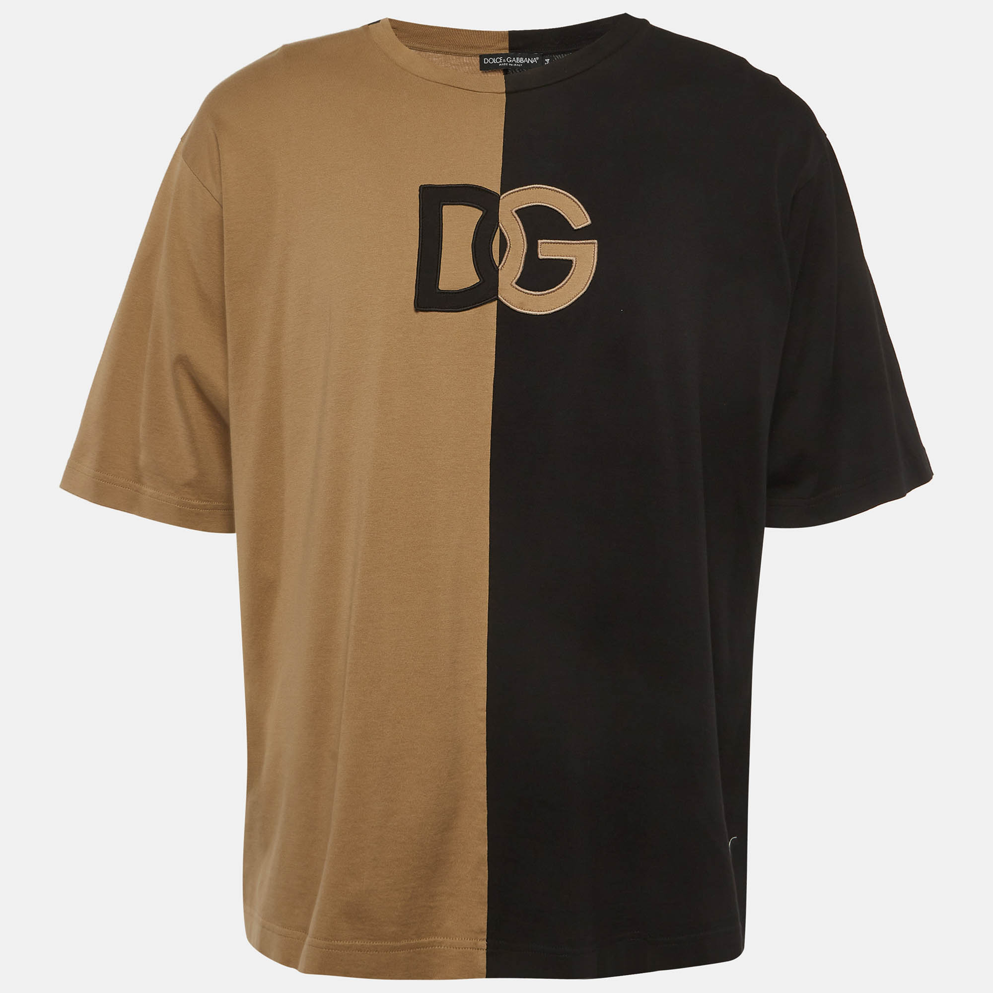 

Dolce & Gabbana Brown/Black Jersey DG Applique T-Shirt XXL