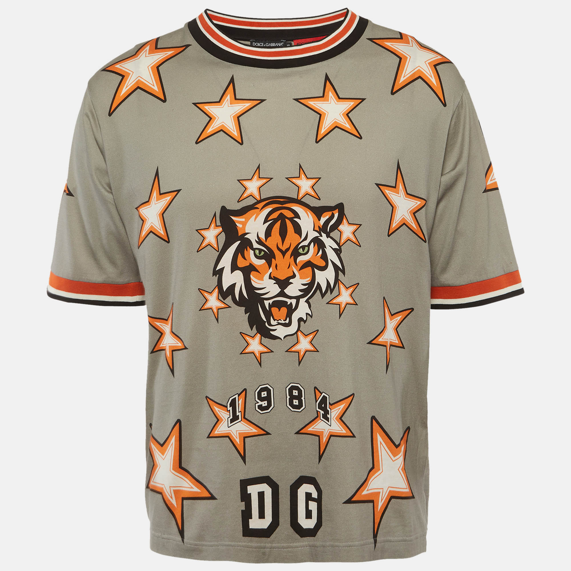 

Dolce & Gabbana DG Millennials Grey Tiger Print Jersey Crewneck T-shirt S