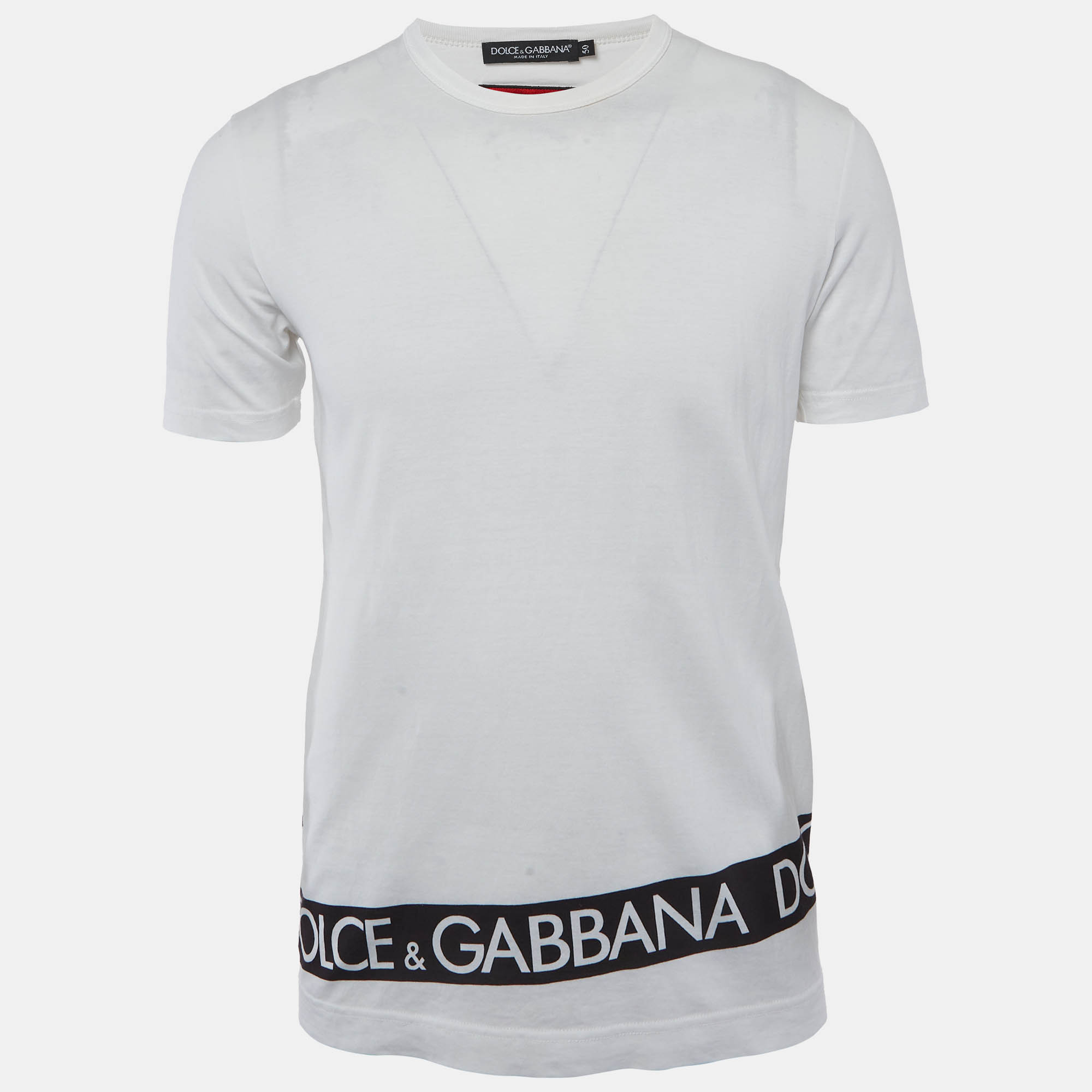 

Dolce & Gabbana White Logo Print Hem Jersey T-Shirt L