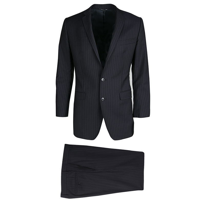 Dolce and Gabbana Martini Navy Blue Pinstriped Wool Tailored Suit M ...