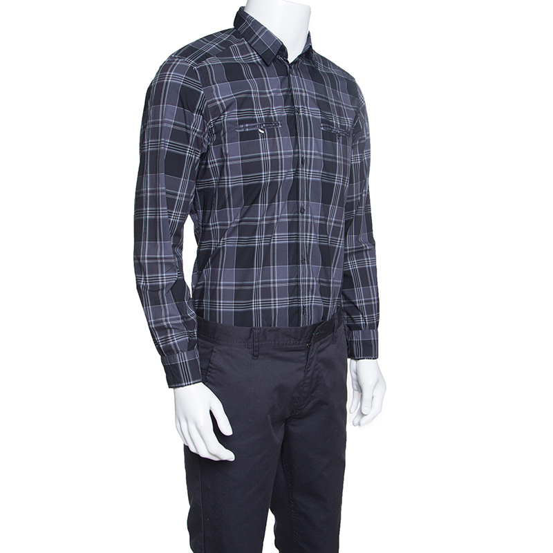 

Dolce and Gabbana Gold Grey Checked Cotton Long Sleeve Button Front Shirt