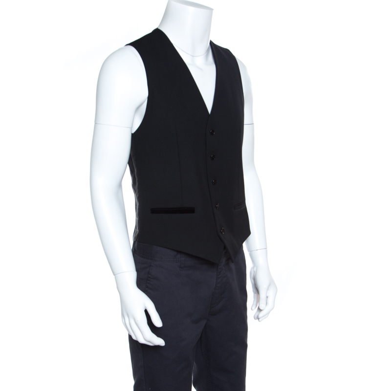 

Dolce and Gabbana Black Wool Blend Velvet Trim Waistcoat