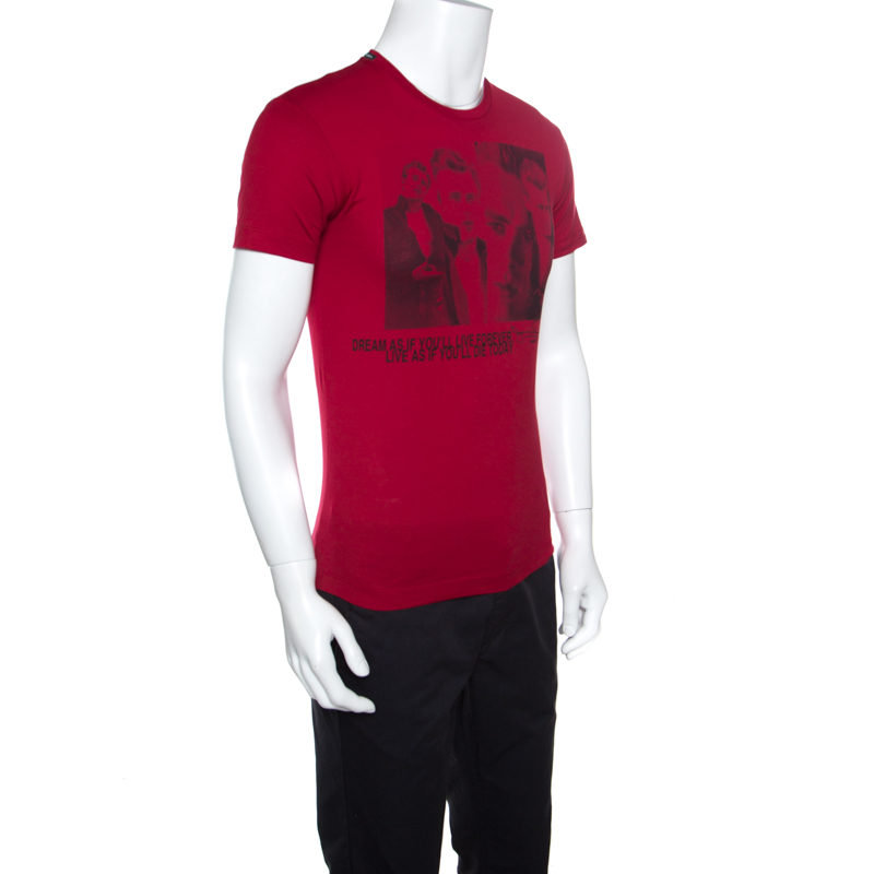 

Dolce and Gabbana Red James Dean Icon Printed Short Sleeve T-Shirt