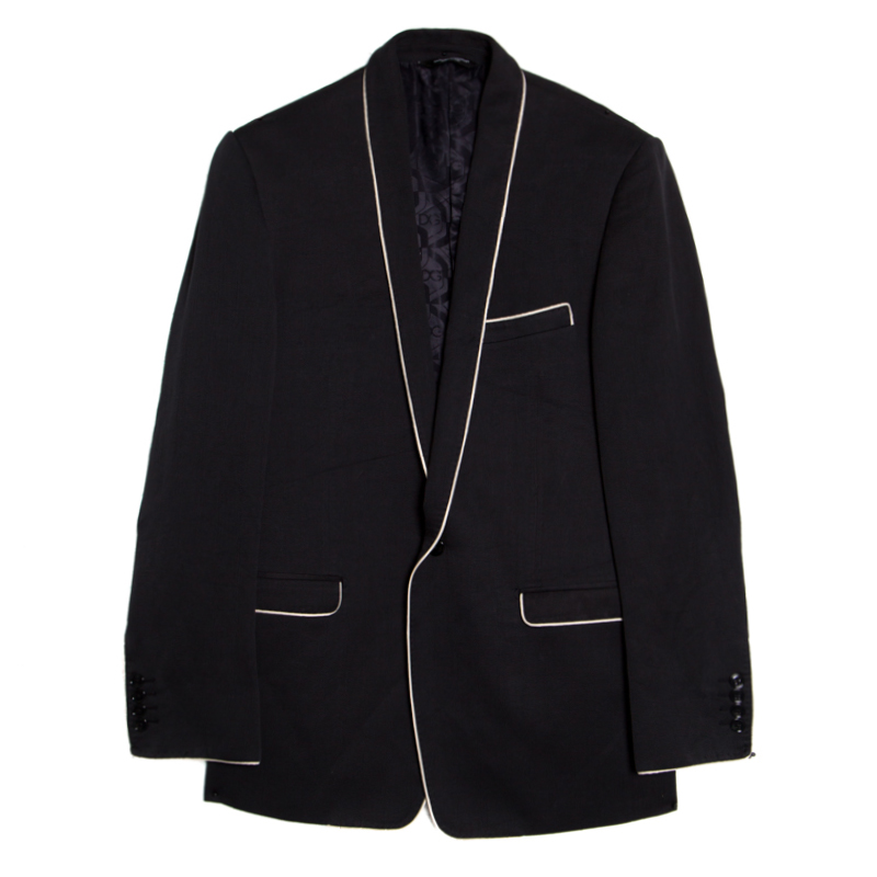 Dolce And Gabbana Gold Black Cotton Contrast Piping Detail Shawl Collar Blazer S
