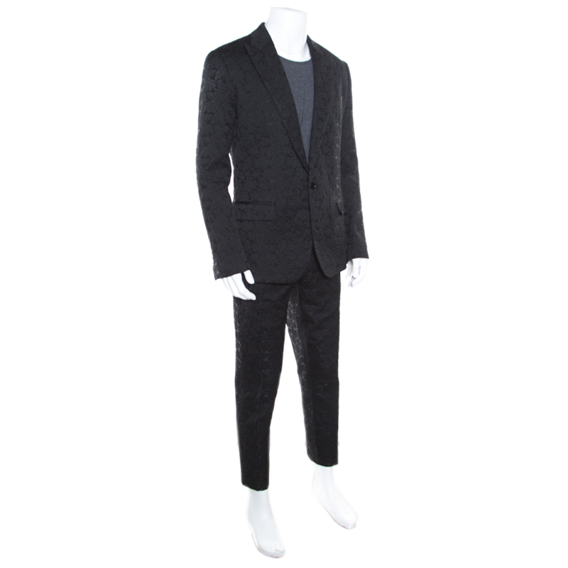 

Dolce and Gabbana Black Floral Jacquard Sicilia Suit 2XL
