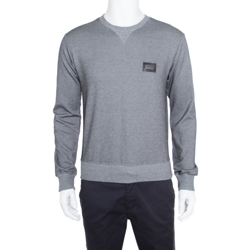 Pre Owned كنزة دولتشي أند غابانا بحافة تريكو مضلعة قطن بنقوش جاكارد مونوكروميه XS