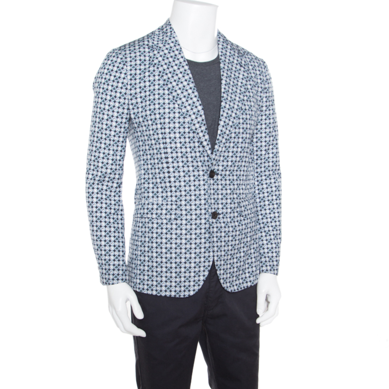 

Dolce and Gabbana Navy Blue Hat Printed Cotton and Wool Blazer