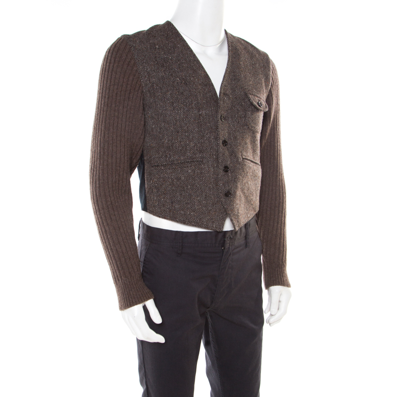 

Dolce & Gabbana Brown Cotton Wool Tweed Waistcoat Blazer