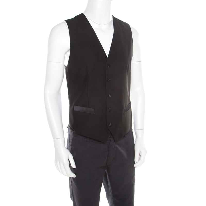 Pre-owned Dolce & Gabbana Black Wool And Silk Tailored Waistcoat M
