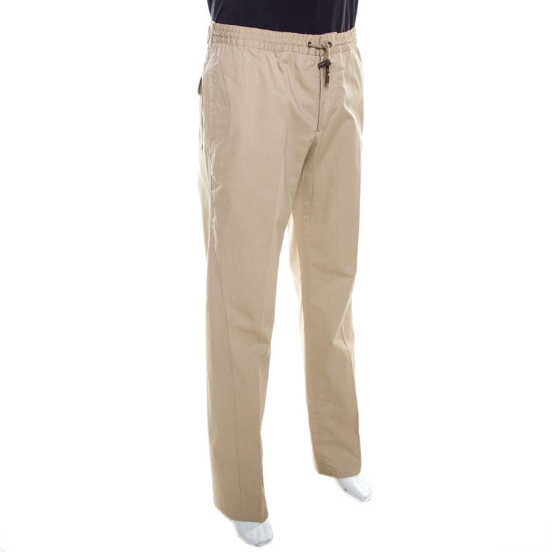 

Dolce & Gabbana Beige Cotton Drawstring Waist Straight Fit Trousers