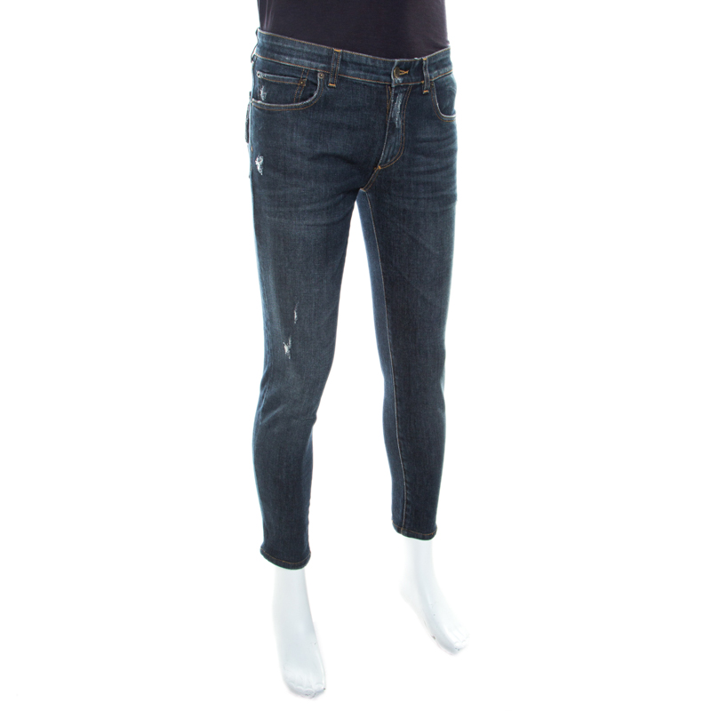 

Dolce and Gabbana 16 Stretch Indigo Faded Effect Denim Distressed Skinny Jeans, Blue