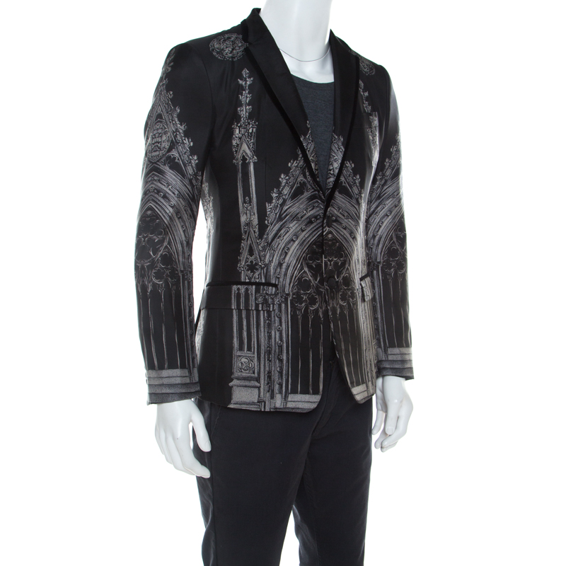 

Dolce & Gabbana Black Cathedral Print Cotton Silk Tailored Blazer