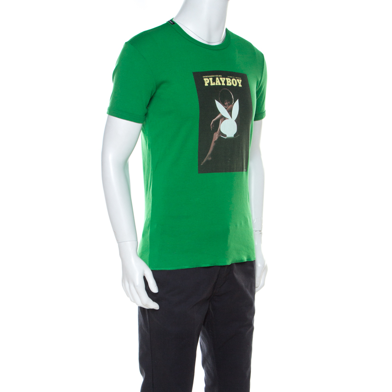 

Dolce and Gabbana Green Playboy Print Vintage Finish T-Shirt