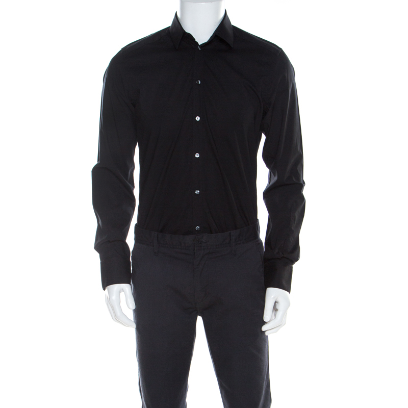 Pre Owned Dolce and Gabbana Black Stretch Cotton Classic Button Front Shirt L