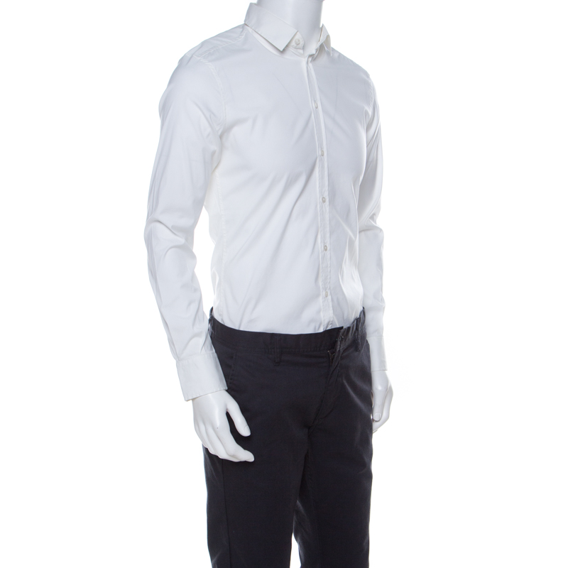 

Dolce and Gabbana Off White Cotton Stretch Slim Fit Button Front Shirt