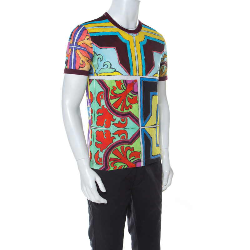 

Dolce and Gabbana Multicolor Cotton Majolica Print T-Shirt