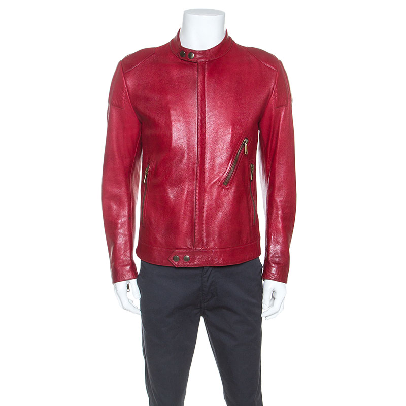 Dolce & Gabbana Red Leather Biker Jacket M
