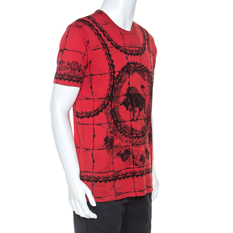 

Dolce and Gabbana Graphic Printed Cotton Crew Neck T-Shirt, Red