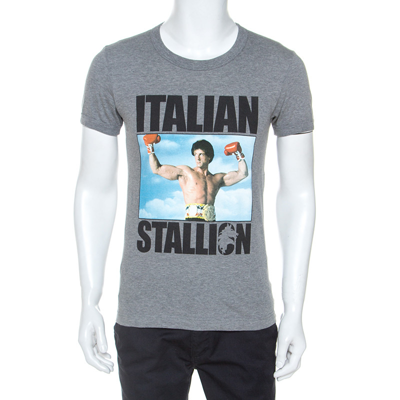 Dolce and Gabbana Grey Rocky Balboa Print Jersey T-Shirt S Dolce and ...