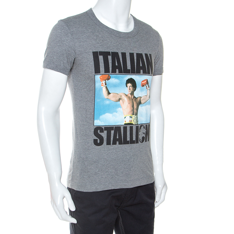 

Dolce & Gabbana Grey Rocky Balboa Print Jersey T-Shirt