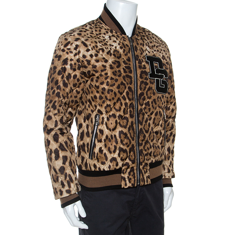 

Dolce & Gabbana Brown Leopard Print Quilted Bomber Jacket