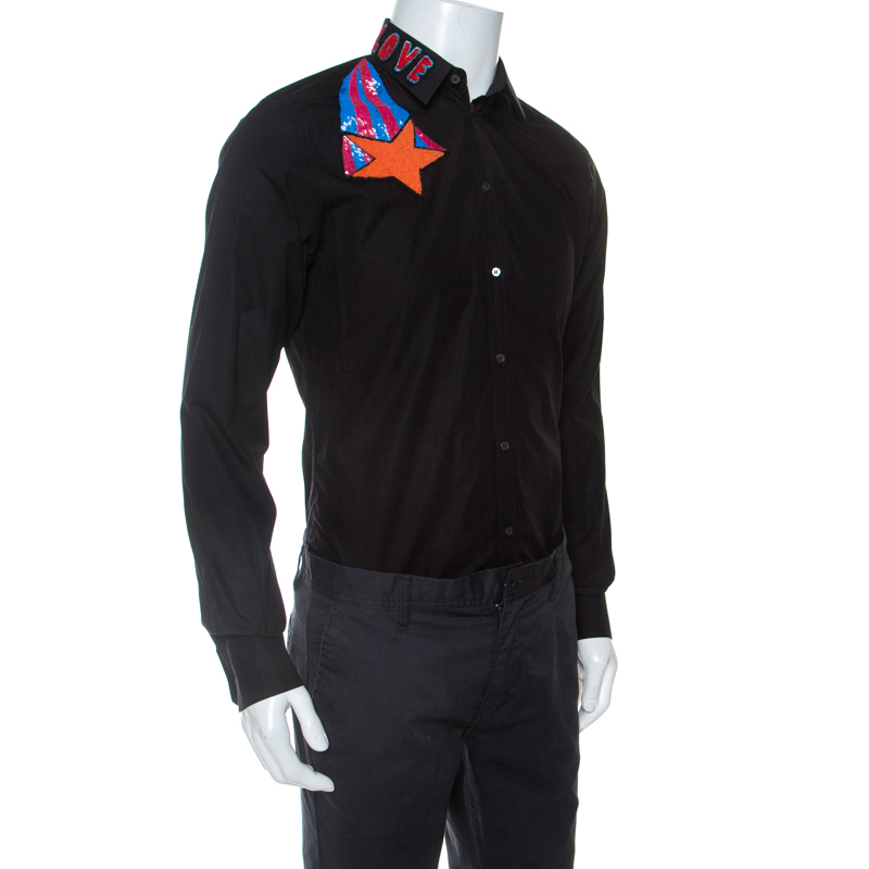 

Dolce & Gabbana Black Cotton Embroidered And Embellished Gold Shirt