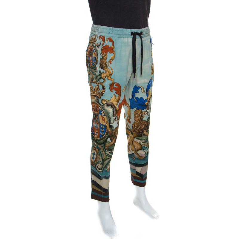 

Dolce and Gabbana Multicolor Printed Wool Drawstring Pants, Green