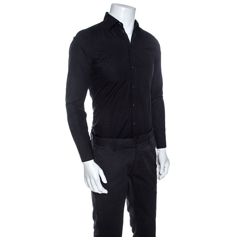 

Dolce & Gabbana Gold Black Cotton Button Front Long Sleeve Shirt