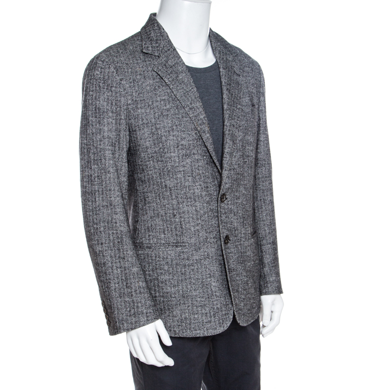 

Dolce & Gabbana Monochrome Herringbone Wool Blazer, Black