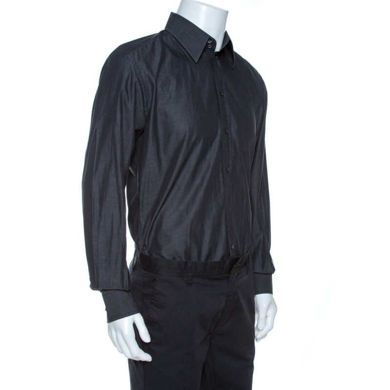 

Dolce & Gabbana Grey Chambray Cotton Tailored Fit Shirt