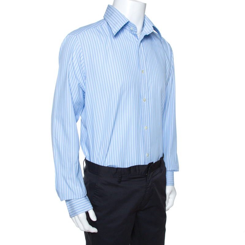 

Dolce & Gabbana Bicolor Striped Cotton Long Sleeve Shirt, Blue