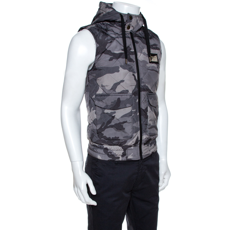 

Dolce & Gabbana Grey Camo Print Quilted Vest