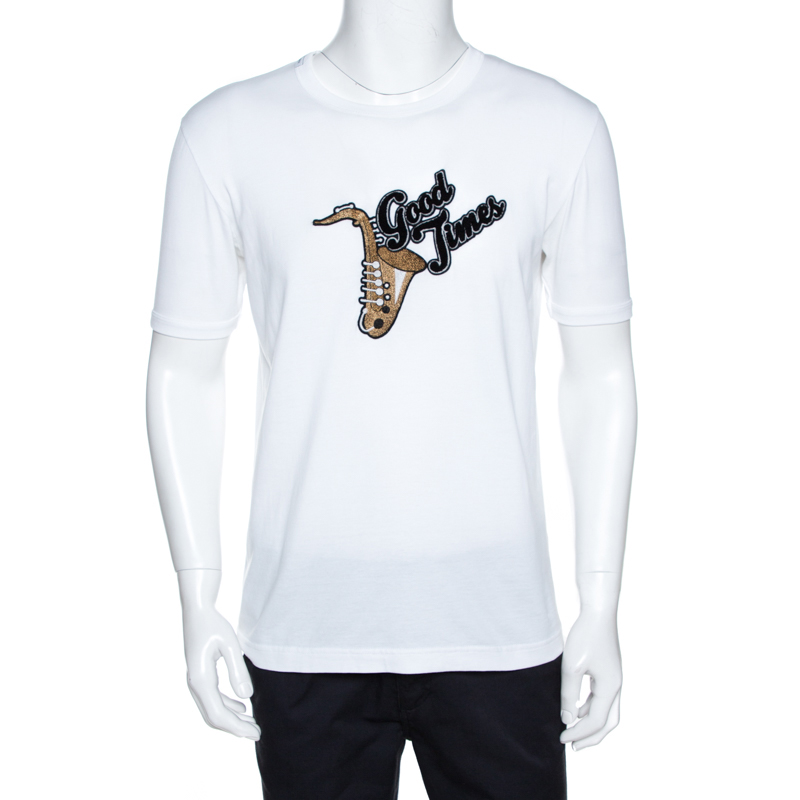 Pre-owned Dolce & Gabbana White Cotton Good Times Applique Detail T-shirt M
