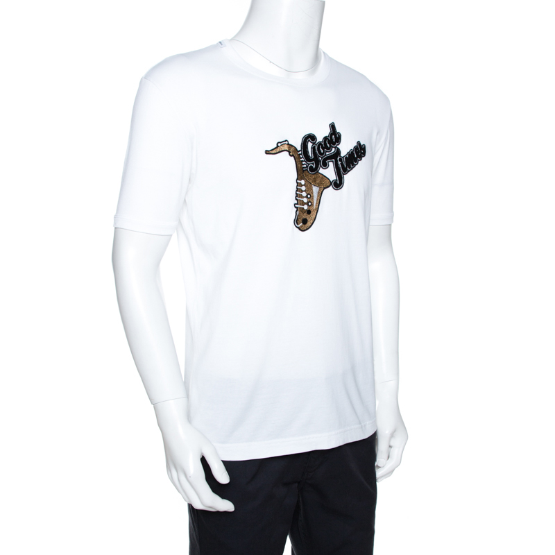 

Dolce & Gabbana White Cotton Good Times Applique Detail T-Shirt