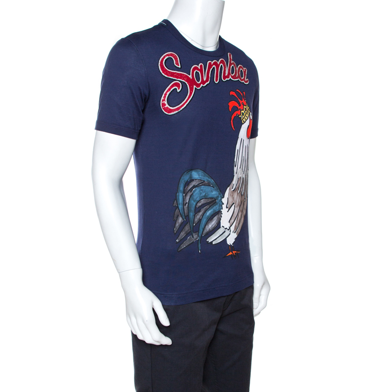 

Dolce & Gabbana Navy Blue Samba Rooster Print Cotton T-Shirt