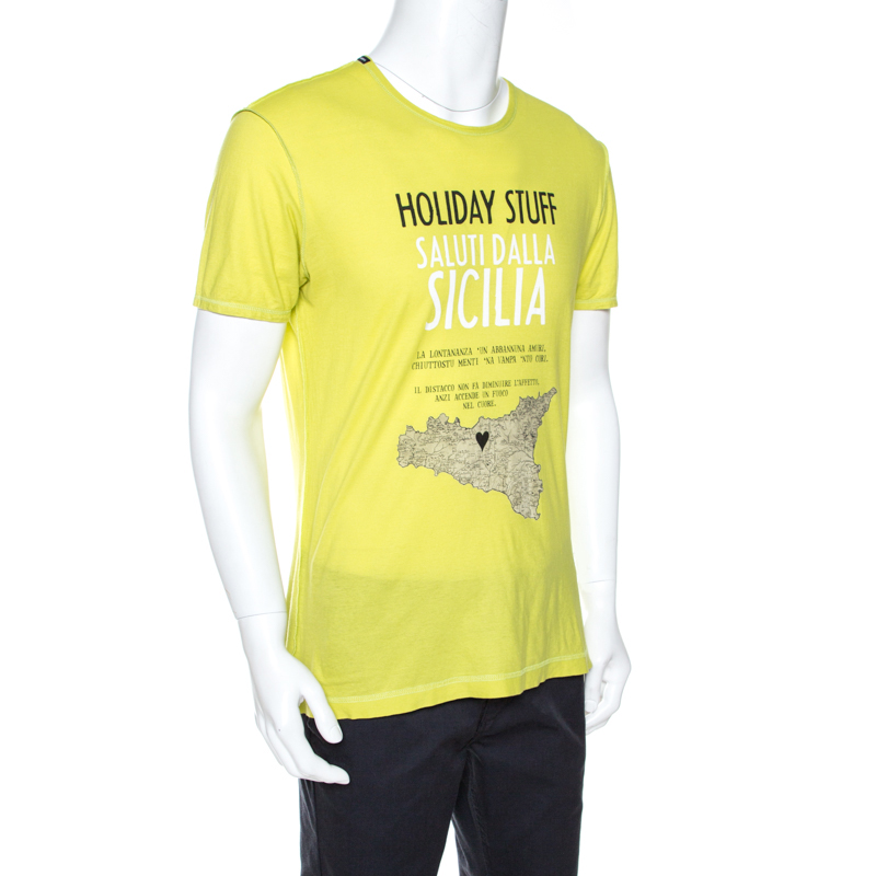 

Dolce & Gabbana Lime Green Sicily Print Cotton T-Shirt