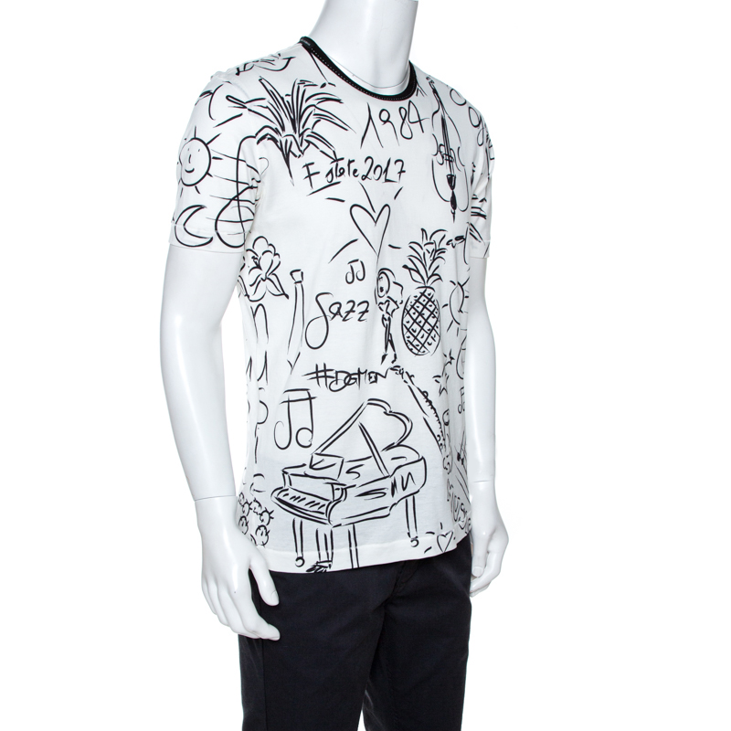 

Dolce & Gabbana White Musical Scribbles Print Cotton T-Shirt