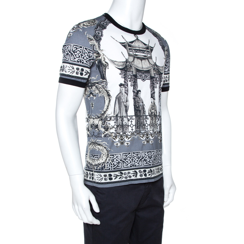 

Dolce & Gabbana Grey Chinese Temple Print Cotton T-Shirt