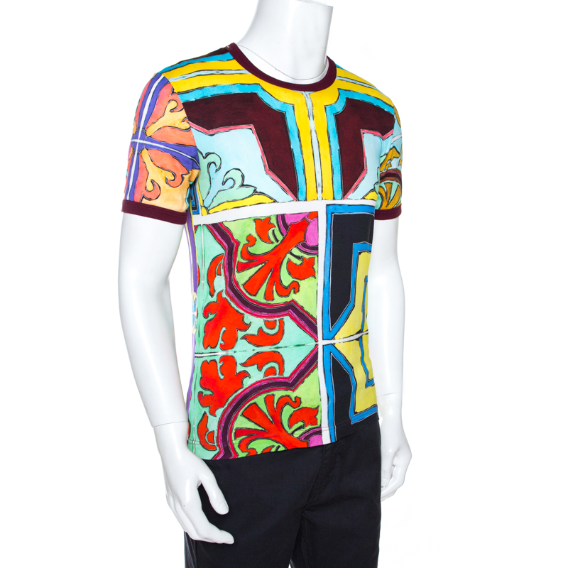 

Dolce & Gabbana Multicolor Print Cotton Crew Neck T-Shirt, Burgundy