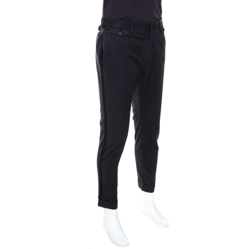 

Dolce & Gabbana Black Cotton Embroidered Trim Trousers