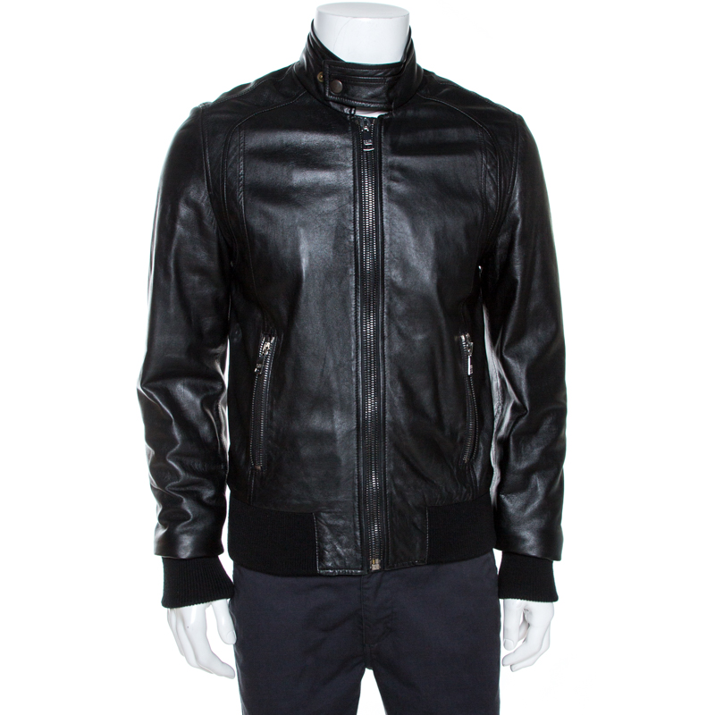 Dolce & Gabbana Black Lamb Leather Zip Front Jacket M