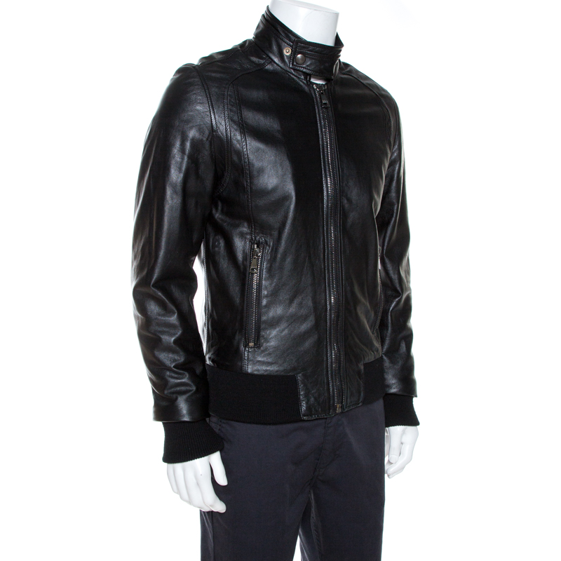 

Dolce & Gabbana Black Lamb Leather Zip Front Jacket