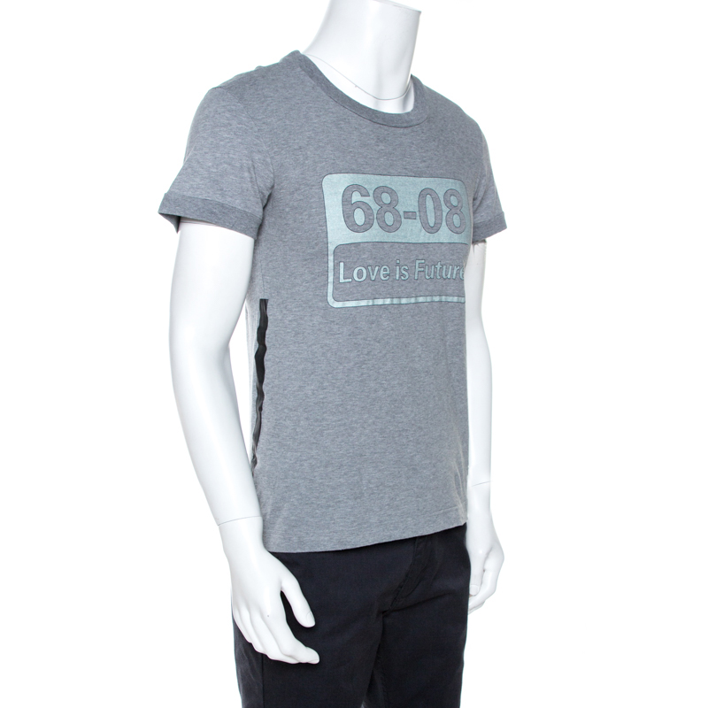 

Dolce & Gabbana Grey Graphic Print Cotton Stripe Detail T-Shirt