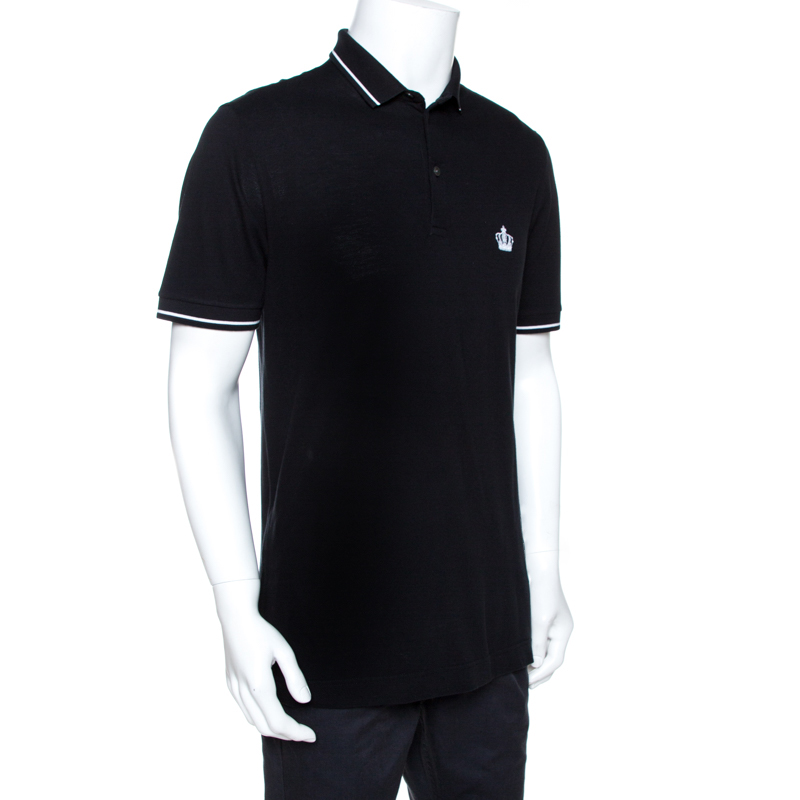 

Dolce & Gabbana Black Crown Embroidered Cotton Polo T-Shirt