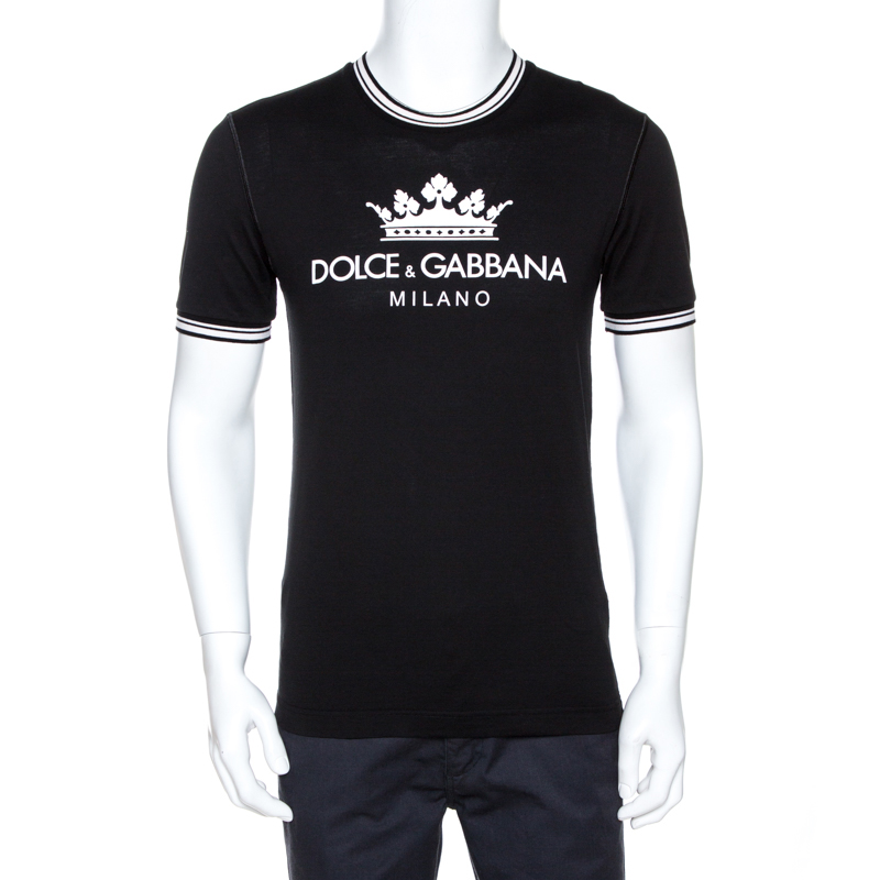 Pre-owned Dolce & Gabbana Black Logo Print Cotton Crew Neck T-shirt S