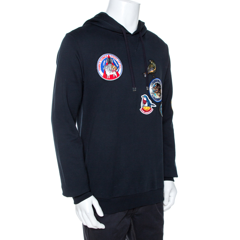 

Dolce & Gabbana Midnight Blue Cotton Animal Appliqued Hoodie, Navy blue